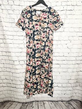 Navy Floral Maxi Dress with V-Neck. Size 12